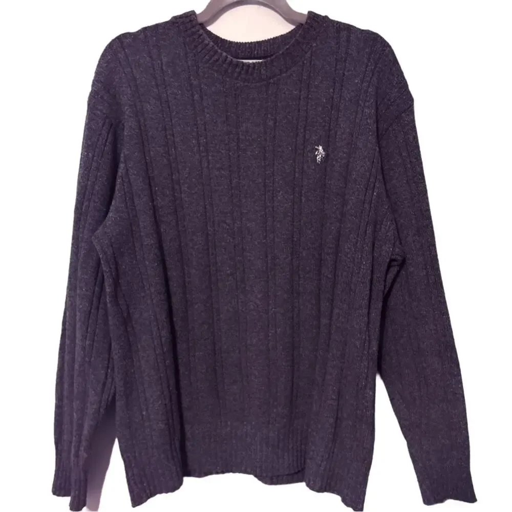 U.S. Polo Men’s Crew Neck Cotton Ribbed Sweater Heather‎ Gray Size Large